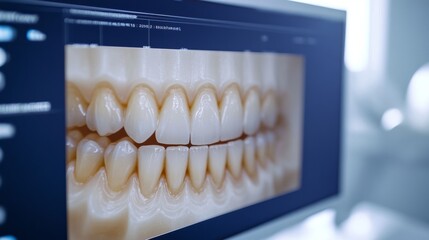 66.A computer-aided design screen showing tooth alignment and smile design treatment in cosmetic dentistry. The digital layout highlights a patient's before and after smile makeover with precision,