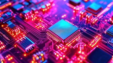 Poster - Illuminated Circuit Board: A Close-Up of Microchip Technology