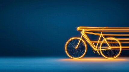Poster - Abstract glowing bicycle in motion, streaks of light against a dark background, representing speed, energy, and dynamism