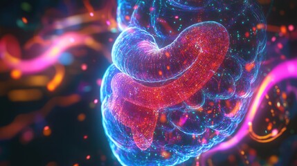 Poster - Abstract Digital Brain Anatomy: Neon Glow, Neural Network Visualization