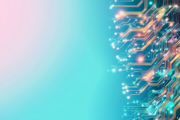 Poster - Abstract Technological Network with Glowing Lines and Pastel Background:  A Modern Digital Illustration