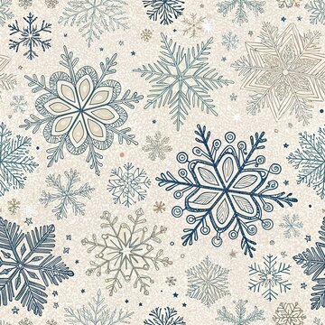 Seamless pattern, winter pattern with snowflakes in elegant blue and gold colors, snowflakes in blue and gold shades