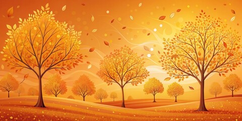 Wall Mural - Autumnal Landscape with Golden Trees and Falling Leaves, a Serene and Peaceful Scene of Nature's Beauty