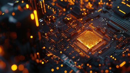 Poster - Glowing Circuit Board: A Close-Up of a Computer Chip