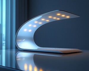 Poster - Modern curved LED desk lamp with warm light. (1)