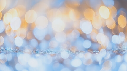 Poster - Shimmering Abstract: A mesmerizing backdrop of soft blue and golden bokeh, evoking a sense of dreamy enchantment and ethereal beauty. Perfect for adding a touch of magic to your design projects.