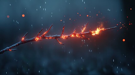 Sticker - Glowing branch amidst rain and sparks