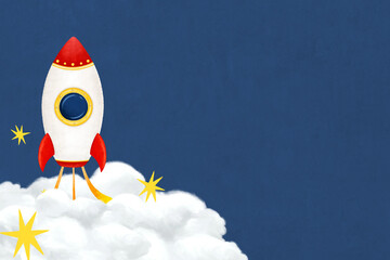 Poster - Space rocket border background, cute galaxy illustration