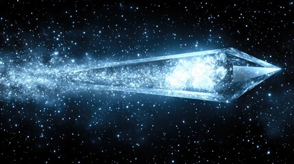 Wall Mural - Glowing crystal spaceship traveling through a starry galaxy