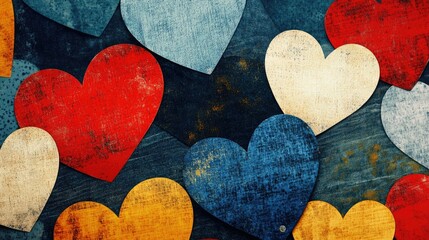 Poster - Pattern of colorful hearts with unique textures and dot accents, forming an elegant backdrop.