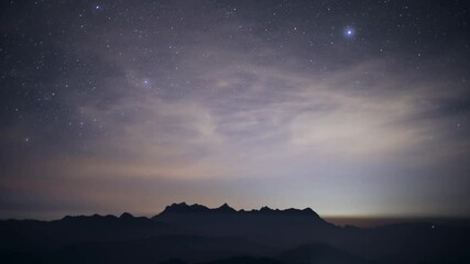 Wall Mural - night sky with moving stars above the northern landscape of chiang mai, thailand with the famous doi