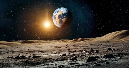 Wall Mural - Earth Rising Over the Moon's Horizon