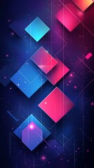Poster - Vibrant Geometric Squares: A Neon-Infused Digital Art Design