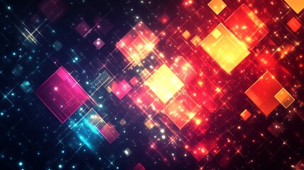 Poster - Glowing Diamond Squares: A Vibrant Abstract Artwork