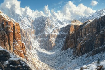 Wall Mural - Majestic Snowcapped Mountains Valley Dramatic Landscape