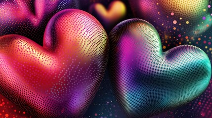Poster - Textured hearts and vibrant dot patterns forming a modern, dynamic design background.