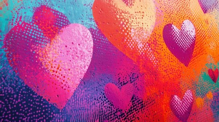 Poster - Textured hearts and vibrant dot patterns forming a modern, dynamic design background.