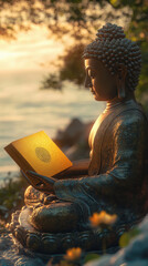 Canvas Print - Buddha holds a yellow book in his hand.