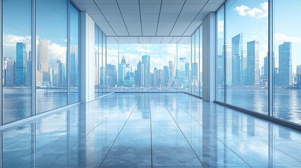 Aufkleber - Empty modern office with panoramic city view.