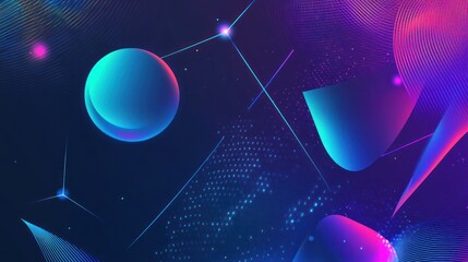 Poster - abstract neon dreamscape: a vibrant digital artwork featuring glowing shapes and cosmic elements.