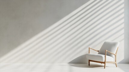Poster - Minimalist Smart Home Sleek Wooden Chair in Sunlit Room - Integrating Modern IoT for Contemporary Living Spaces and Energy-Efficient Automation