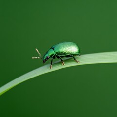Aufkleber - Eco-Aesthetic Macro Metallic Green Beetle on Dewy Leaf - Vibrant Nature Imagery for Sustainable Design and Marketing Inspiration