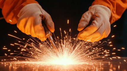 Poster - Industrial Craftsmanship Focus Skilled Indian Male with Welding Torch and Safety Gear in Training - Modern Vocational Education for Metalwork Efficiency and Workplace Safety