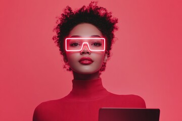 Aufkleber - Neon-Chic Future Interactive Virtual Booth on HD Display with Gloss Finish - Tech and Digital Marketing for Immersive Expo Engagement