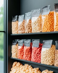 Poster - Modern Retail Experience Vibrant Pet Supply Store with Colorful Treat Selection and Customer Assistance - Sustainable Design in Pet Care Industry