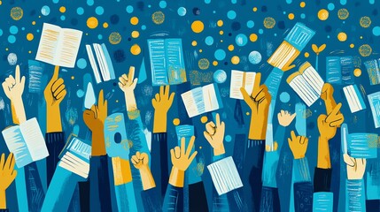Poster - Joyful Hands Raising Books: A Vibrant Celebration of Literacy