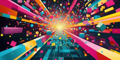 Poster - Abstract Colorful Geometric Shapes Exploding Tunnel