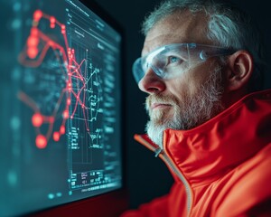 Aufkleber - Hi-Tech Aviation Dashboard Digital Meteorologist Analyzing Graphs and Forecasts - Air Travel Safety and Flight Planning Enhancement for Modern Aerospace Industry Professionals