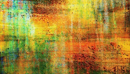 Poster - textured abstract art with vivid yellow, orange, and green tones on rough surface ideal for modern design and digital backdrop