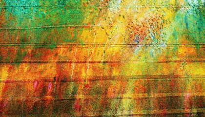 Poster - textured abstract art with vivid yellow, orange, and green tones on rough surface ideal for modern design and digital backdrop