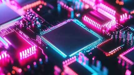 Poster - Neon Circuit Board: A Cyberpunk Dreamscape