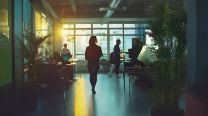 Poster - Energetic morning in modern office with collaborative teamwork and vibrant atmosphere