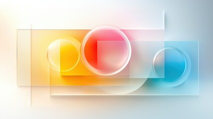 Poster - A minimalist geometric artwork with overlapping translucent circles and squares, utilizing soft pastel colors to create a harmonious yet striking visual effect.