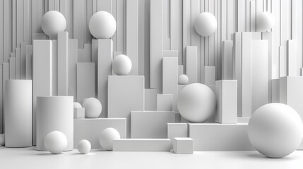 Poster - Abstract 3D white geometric shapes background.