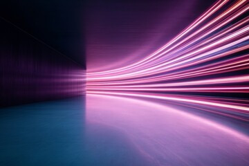Aufkleber - Immersive Light Trail Room Vibrant Purple and Teal Reflections on Mirrored Surfaces - Modern Entertainment Spaces and Relaxation Experience Design