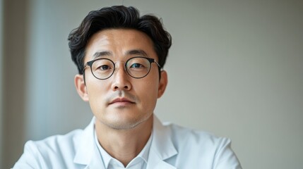 Aufkleber - Modern Digital Bureaucracy Korean Male Civil Servant, 35, in Neutral Workspace - Efficiency and Innovation in Government Public Services