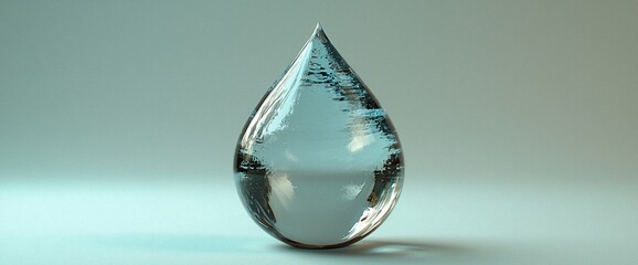 Aufkleber - Single, large, clear water drop on a light blue surface.