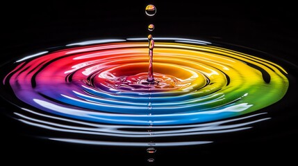 Poster - Colorful water ripple created by a droplet falling onto a rainbow surface. Generative AI
