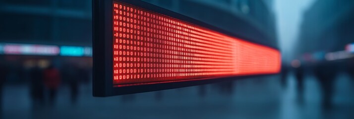 Poster - Neon Currency Display LED Exchange Board and Urban Shoppers in Fog - Dynamic Financial Visualization and Retail Economy Trends for Modern Consumer Insights