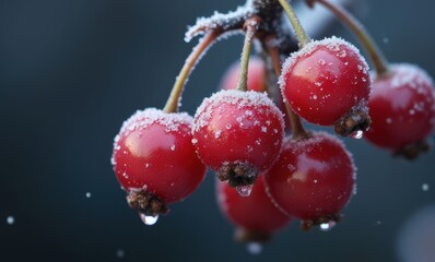 Canvas Print - Frosted red berries on a branch