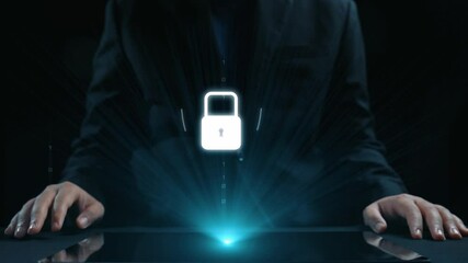 Poster - business person explore the core of cyber security. delve into cyber protection methods, threats, an