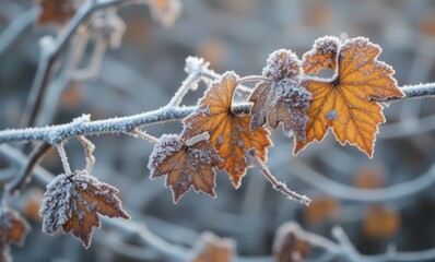 Sticker - Frosted maple leaves in winter sun