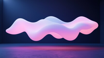 Poster - A floating, abstract shape glows with soft pink and blue hues against a dark backdrop, creating a surreal and modern atmosphere.