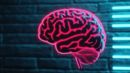 Poster - A neon brain illustration against a textured background, symbolizing creativity, intelligence, and technology.