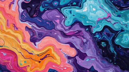 Poster - A vibrant abstract art piece featuring swirling colors of purple, pink, orange, and blue, creating a dynamic and fluid visual experience.