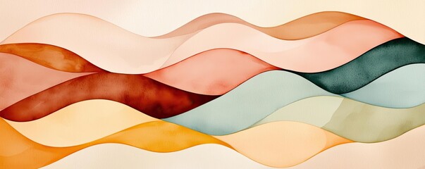 Aufkleber - Rustic watercolor concept. Abstract watercolor waves in soft colors creating a soothing visual landscape.